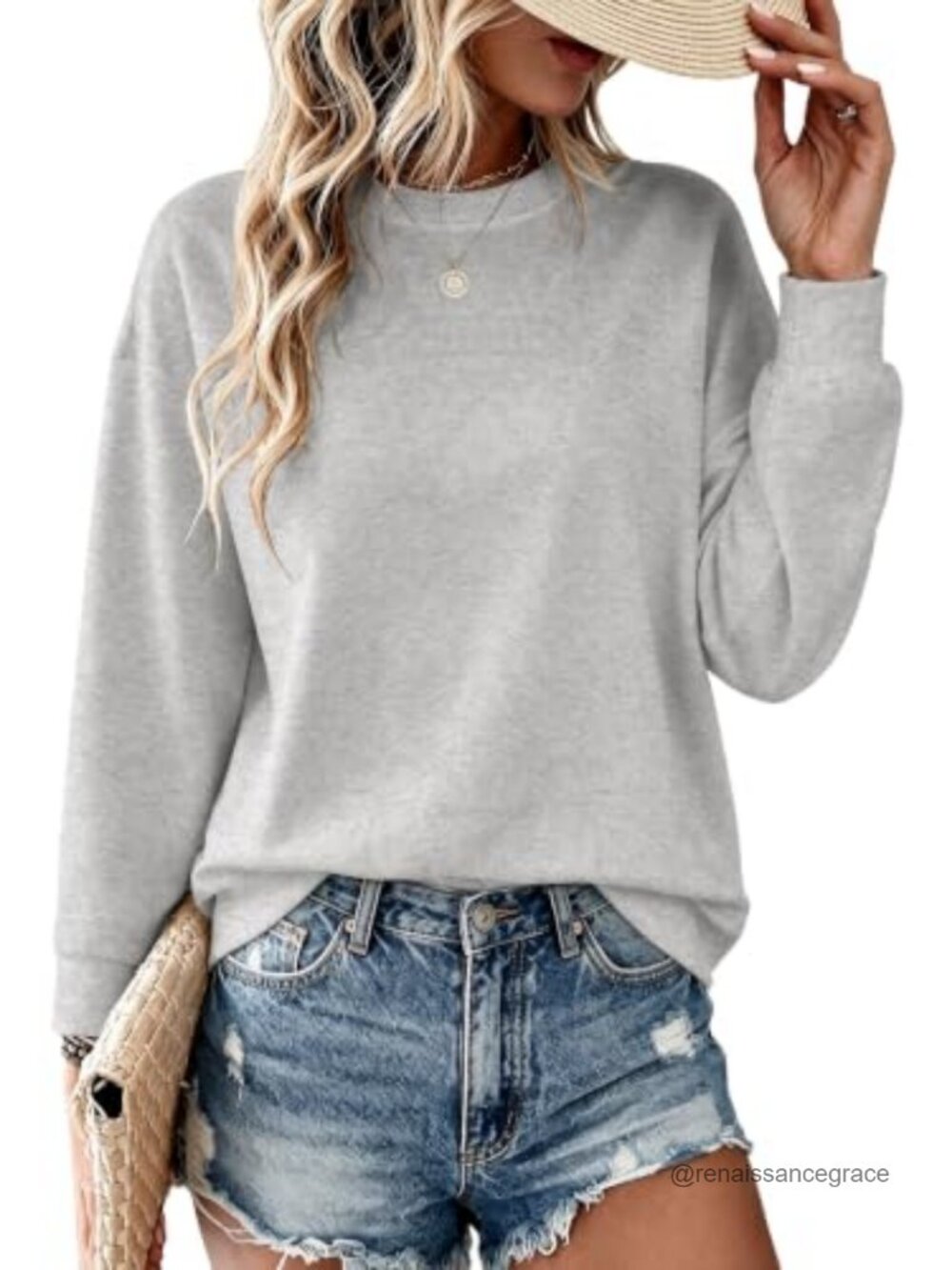 Crewneck Sweatshirt Long Sleeve Pullover with Pockets Casual Top